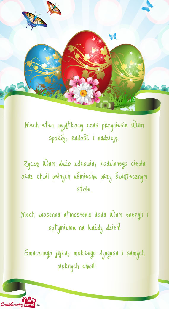 Niech eten wyjątkowy czas przyniesie Wam spokój, radość i nadzieję