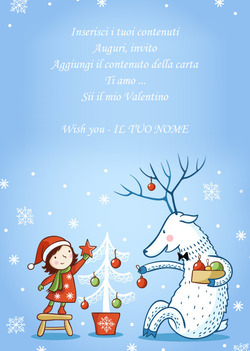 Cartolina di Natale con una ragazza e una renna